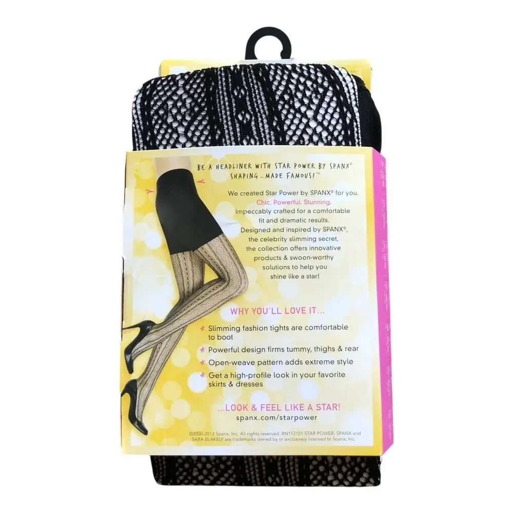 SPANX Star Power Center Stage Double Diamond Stripe Shaping Tights Black Size C